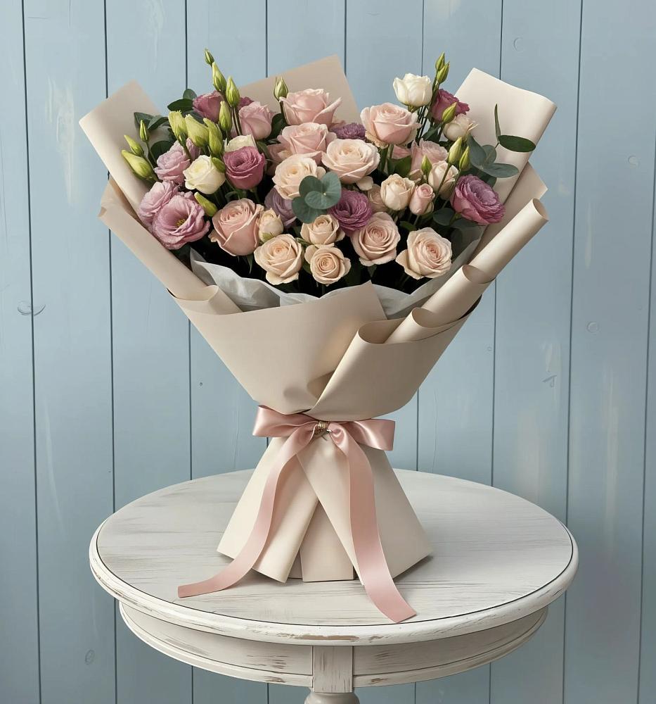 Букет цветов из: Розы и Лизиантусы в Осеево