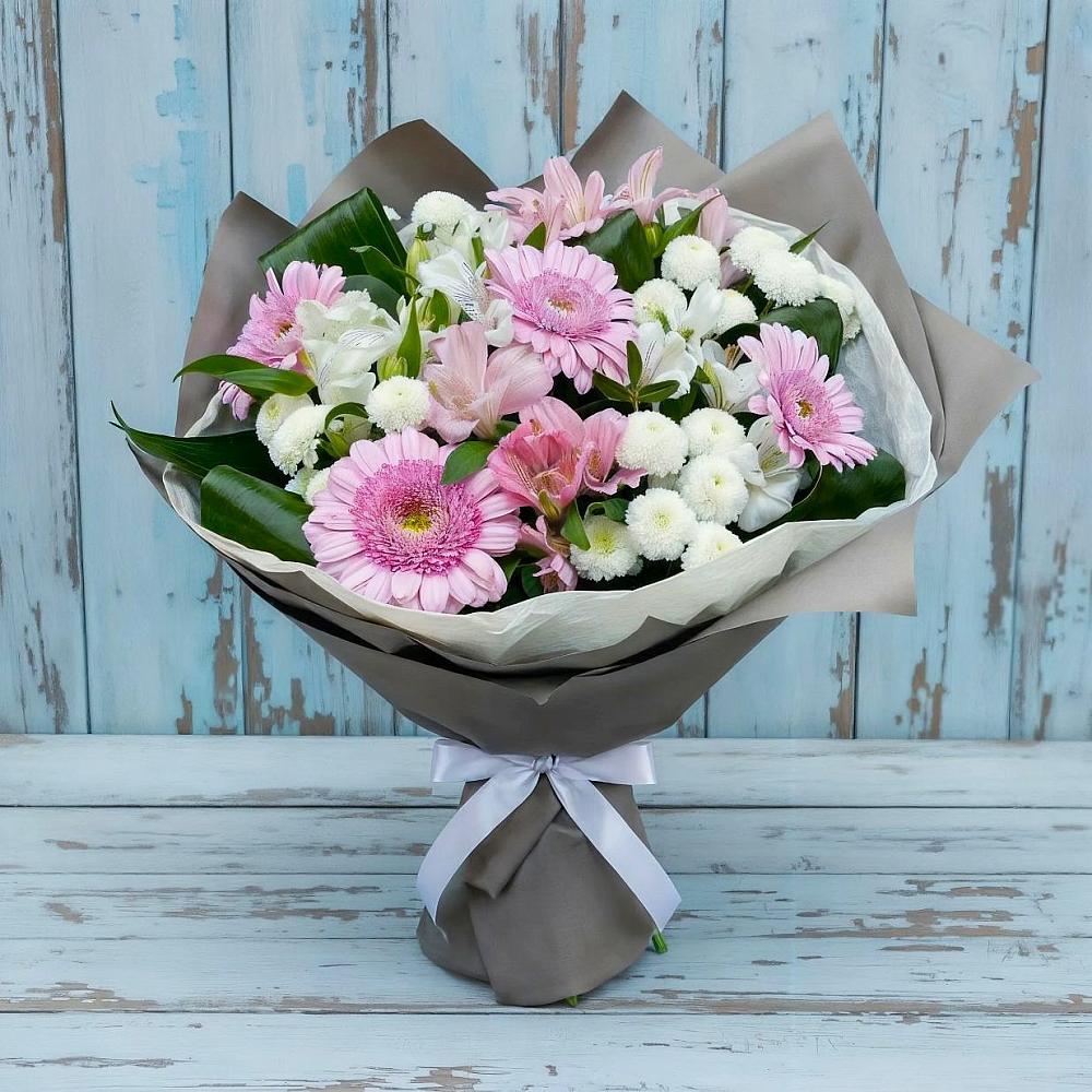 Букет цветов из: Герберы, Альстромерии и Хризантемы в Осеево