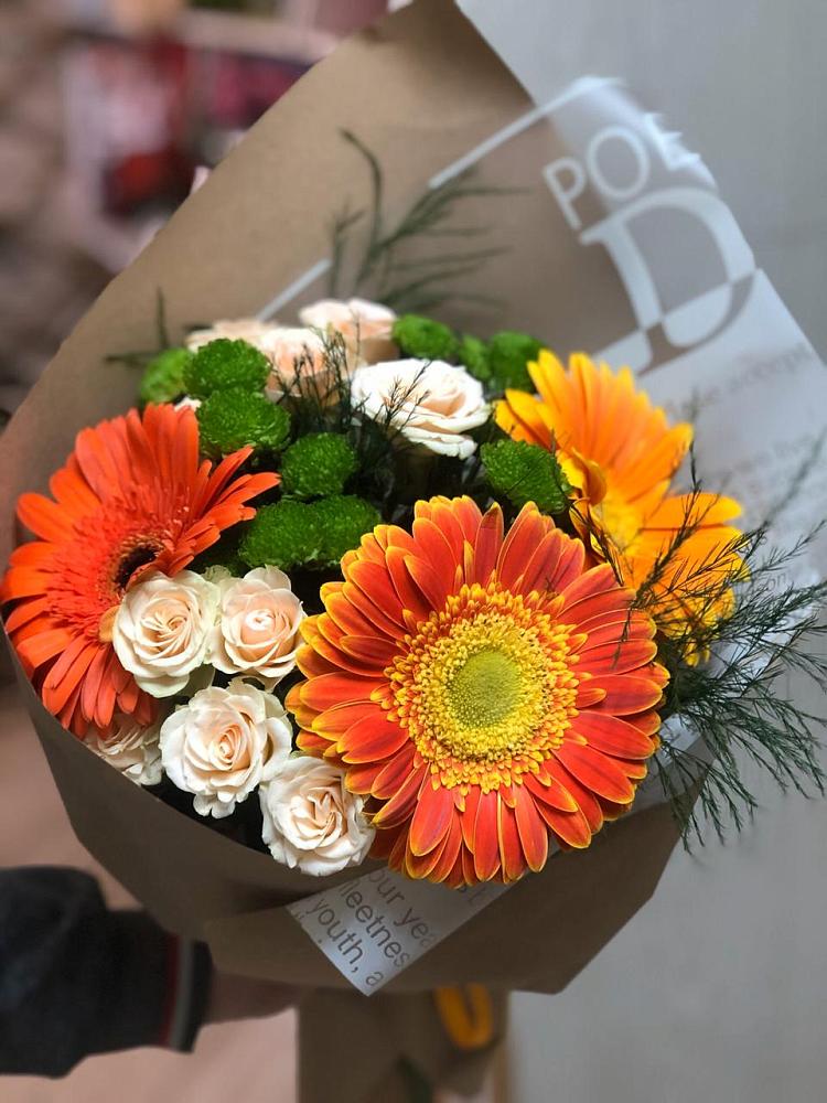 Букет цветов из: Герберы, Хризантемы и Розы в Осеево